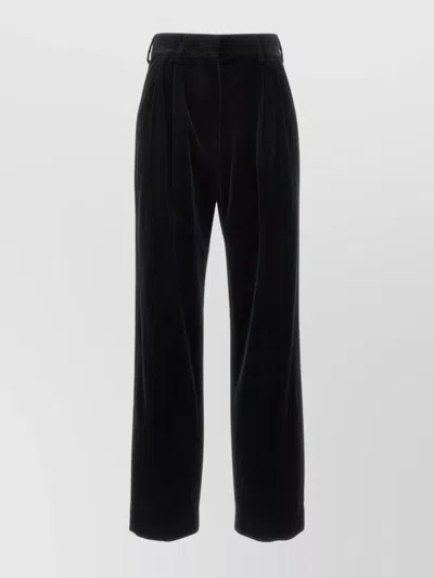 Blazé Milano Velvet Pleated Trousers With Belt Loops In Black