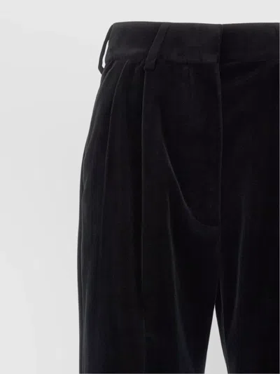 Blazé Milano Velvet Pleated Trousers With Belt Loops In Black