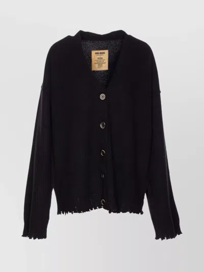 Uma Wang Frayed Hem V-neck Over Cardigan Knitwear In Black