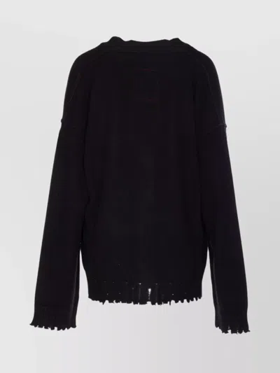 Uma Wang Frayed Hem V-neck Over Cardigan Knitwear In Black