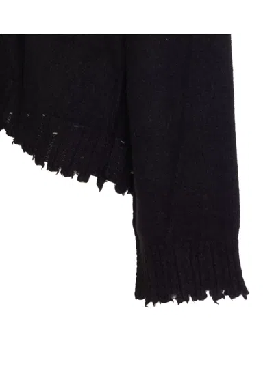 Uma Wang Frayed Hem V-neck Over Cardigan Knitwear In Black
