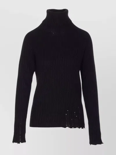 Uma Wang Knitwear Turtleneck Ribbed Distressed Hem Long Sleeves In Black