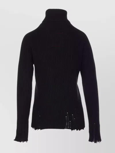 Uma Wang Knitwear Turtleneck Ribbed Distressed Hem Long Sleeves In Black
