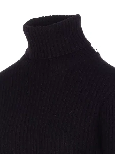 Uma Wang Knitwear Turtleneck Ribbed Distressed Hem Long Sleeves In Black