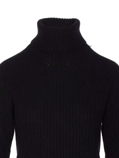 Uma Wang Knitwear Turtleneck Ribbed Distressed Hem Long Sleeves In Black
