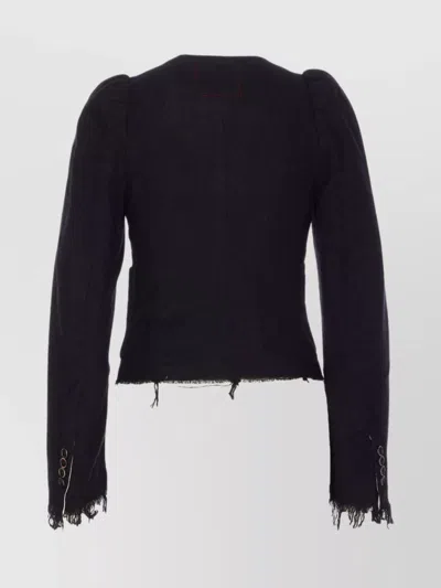 Uma Wang Distressed Frayed Hem Jacket With Front Pockets In Black