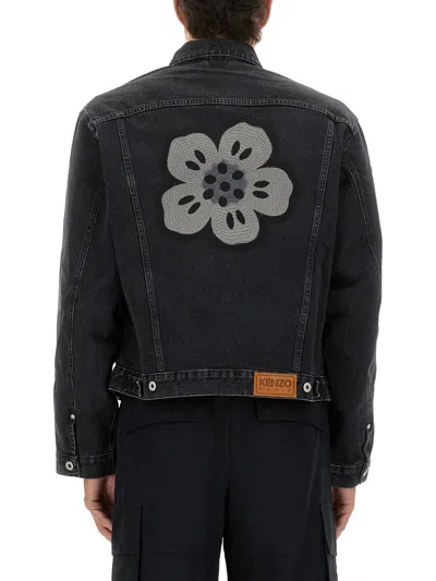 Kenzo Truker Jacket With Boke Flower Embroidery In Black