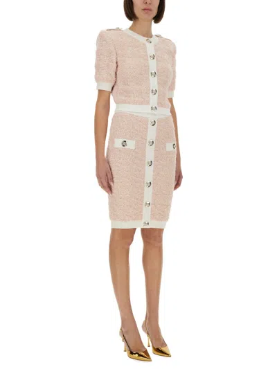 Balmain Textured Fabric Midi Skirt With Button Detailing In Neutral