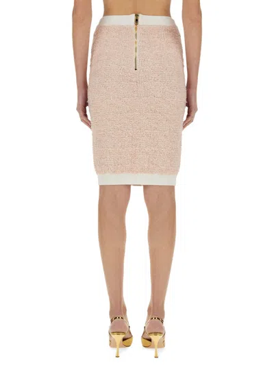 Balmain Textured Fabric Midi Skirt With Button Detailing In Neutral