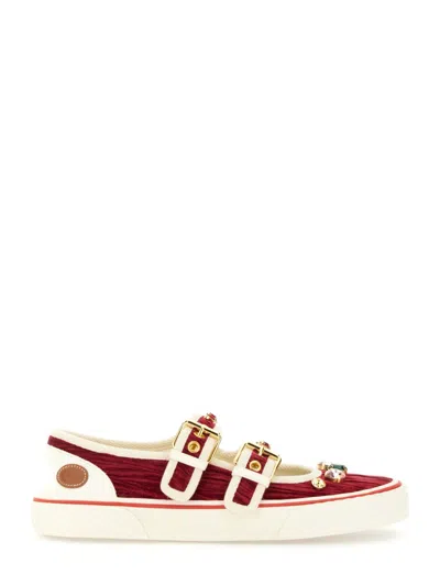 Valentino Burgundy And White Leather Sneakers In Red