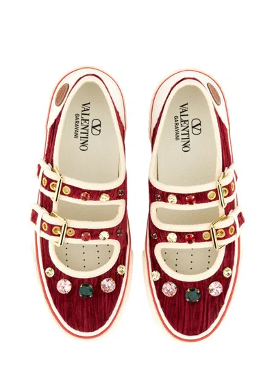 Valentino Burgundy And White Leather Sneakers In Red