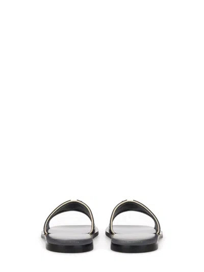 Valentino Butter White And Black Synthetic Slides With Wide Strap In Black