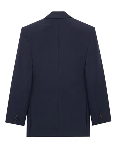 Saint Laurent Wool Tuxedo Jacket In Blue