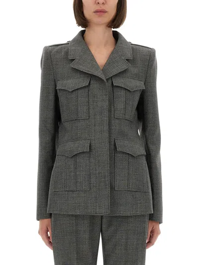 Alexander Mcqueen Fitted Silhouette With Epaulettes And Flap Pockets In Gray