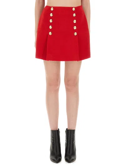 Balmain High Waist A-line Skirt With Button Detailing In Red