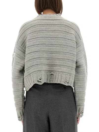 Mm6 Maison Margiela Mm6 By Maison Margiela Cropped Grey Sweater With Ribbed Knit In Gray