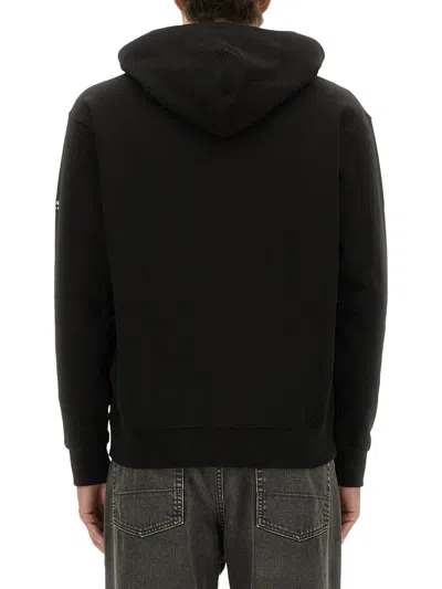 Kenzo Black Cotton Sweatshirt With Zip And Printed Flower  In Black