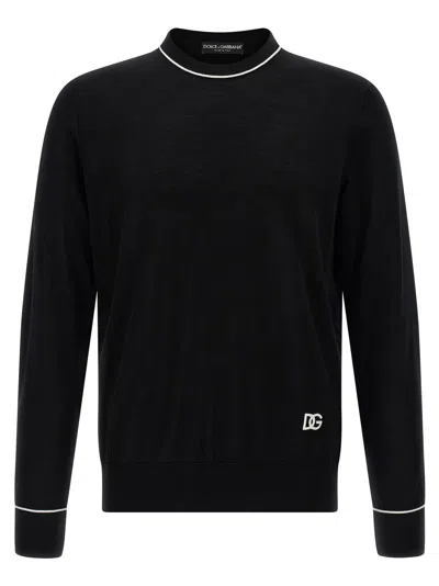 Dolce & Gabbana Logo Crew Neck Sweater With Contrasting Trims In Black
