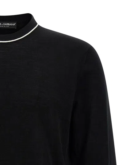 Dolce & Gabbana Logo Crew Neck Sweater With Contrasting Trims In Black