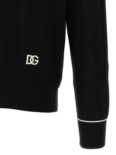 Dolce & Gabbana Logo Crew Neck Sweater With Contrasting Trims In Black