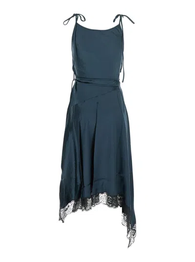 Acne Studios Satin Lace-trim Midi Dress In Blue