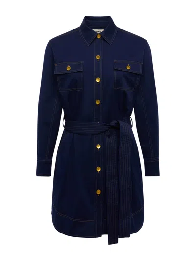 L'agence Velma Belted Shirt Mini Dress In Navy In Blue