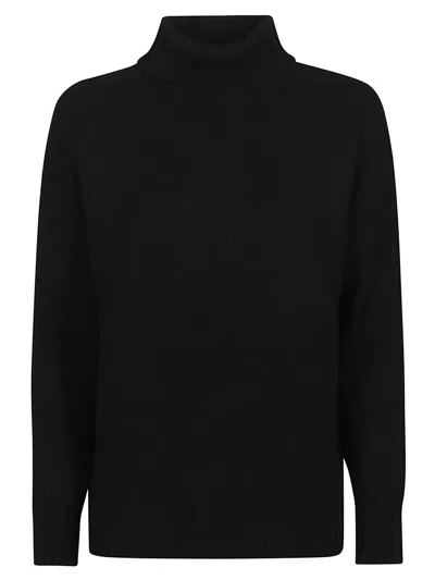 Drumohr Long Sleeves Turtle Neck Oversized Sweater In Black