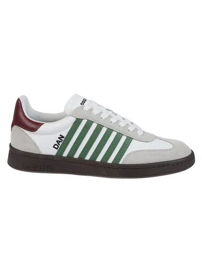 Dsquared2 White Leather Sneakers With Side Stripe Detailing In Multi