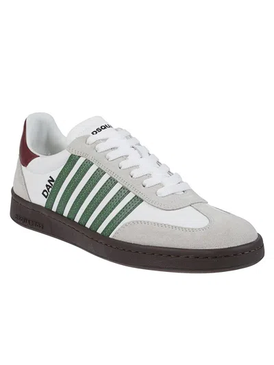 Dsquared2 White Leather Sneakers With Side Stripe Detailing In Multi