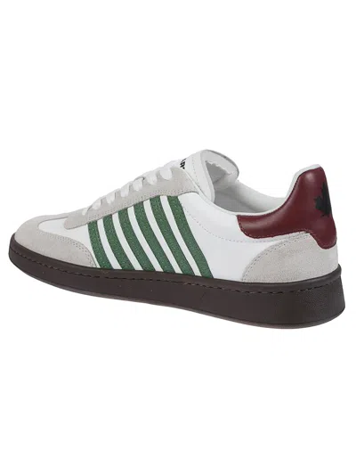 Dsquared2 White Leather Sneakers With Side Stripe Detailing In Multi
