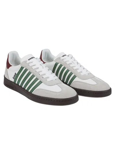 Dsquared2 White Leather Sneakers With Side Stripe Detailing In Multi