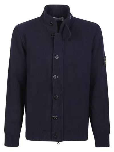 Stone Island Lambswool Zip Knit Cardigan In Blue