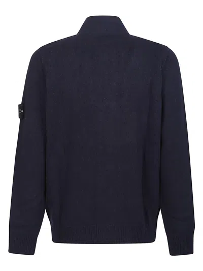 Stone Island Lambswool Zip Knit Cardigan In Blue