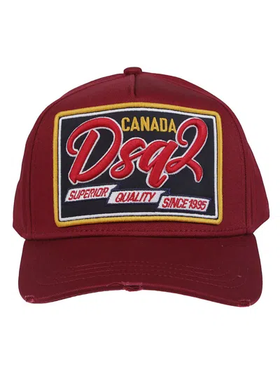 Dsquared2 Burgundy Cotton Baseball Cap With Logo Patch In Red