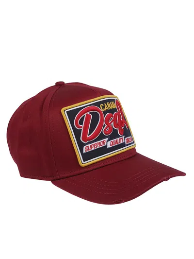 Dsquared2 Burgundy Cotton Baseball Cap With Logo Patch In Red