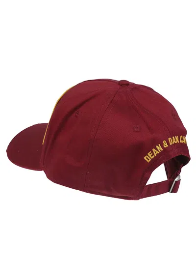 Dsquared2 Burgundy Cotton Baseball Cap With Logo Patch In Red
