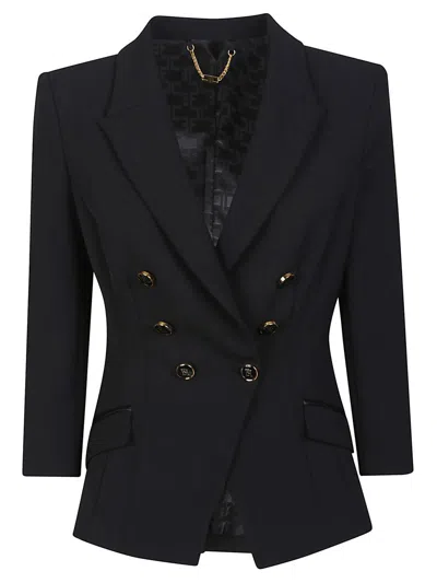 Elisabetta Franchi Tailored Blazer With Padded Shoulders And Peak Lapels In Black