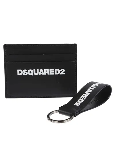 Dsquared2 Smooth Leather Wallet With Keyring Attachment And Bold Logo In Black