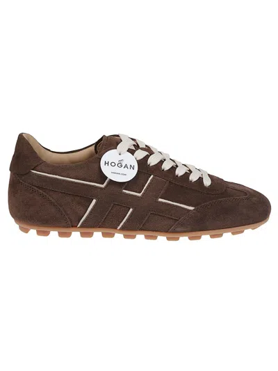 Hogan Suede Upper Sneakers With Contrasting Stitching In Brown