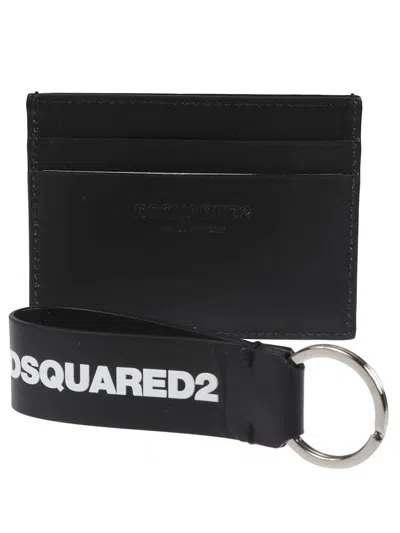 Dsquared2 Smooth Leather Wallet With Keyring Attachment And Bold Logo In Black