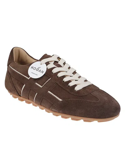 Hogan Suede Upper Sneakers With Contrasting Stitching In Brown