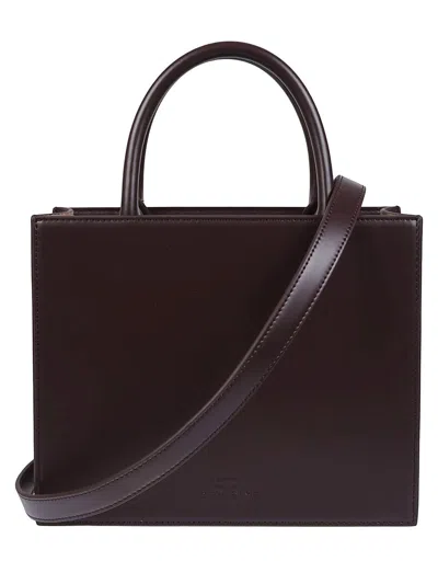 Elisabetta Franchi Structured Tote Bag With Dual Handles And Gold-tone Logo In Purple