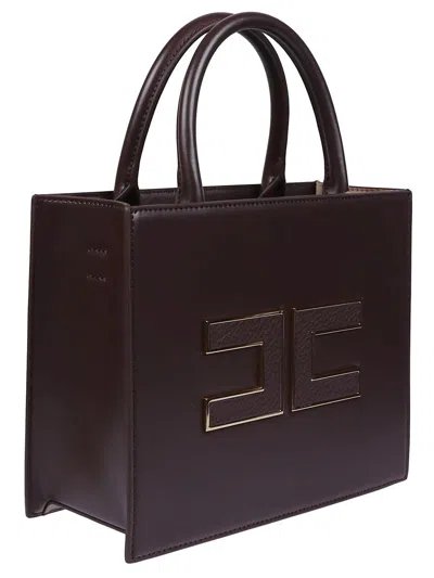Elisabetta Franchi Structured Tote Bag With Dual Handles And Gold-tone Logo In Purple