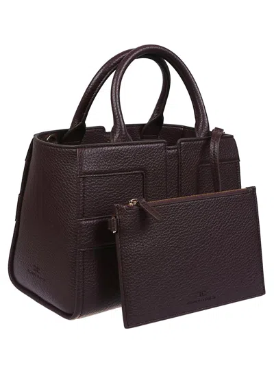 Elisabetta Franchi Structured Bordeaux Handbag With Geometric Stitching Details In Red