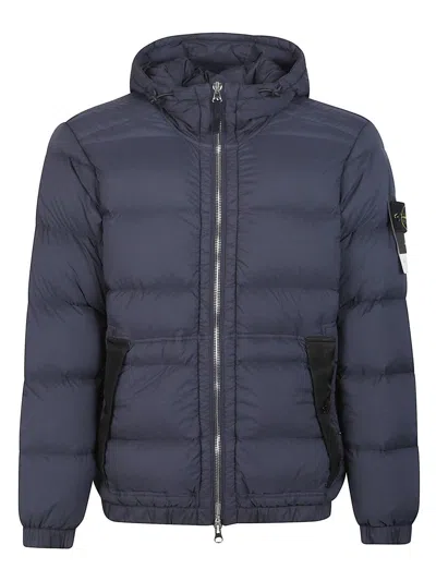 Stone Island Hooded Short Down Outerwear In Blue