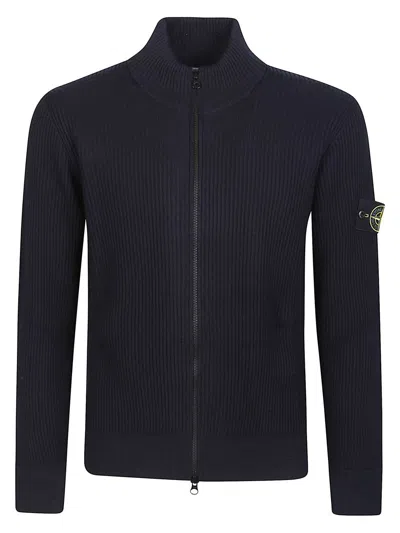 Stone Island Zip-front Wool Sweatshirt In Blue