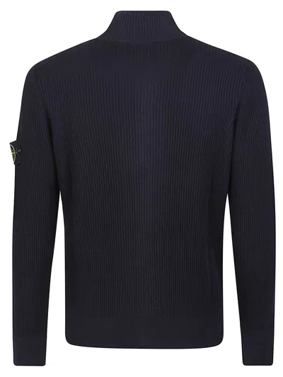 Stone Island Zip-front Wool Sweatshirt In Blue
