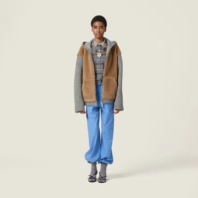 Miu Miu Striped Buttoned Wool Cardigan In Gray