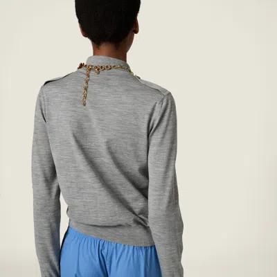 Miu Miu Striped Buttoned Wool Cardigan In Gray