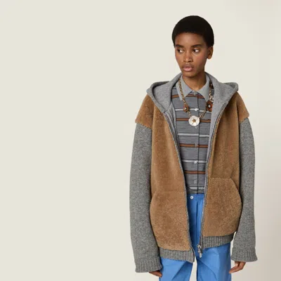 Miu Miu Striped Buttoned Wool Cardigan In Gray